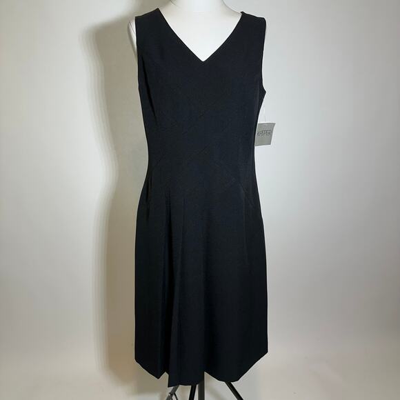 NWT Kasper Black Sleeveless V-Neck A-Line Pleated Dress Workwear Womens Size 6 - Picture 1 of 12